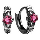 Pink Heart CZ Claddagh Hands Huggie Earrings