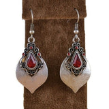 Ruby-Red Teardrop Leaf Antique Drop Earrings