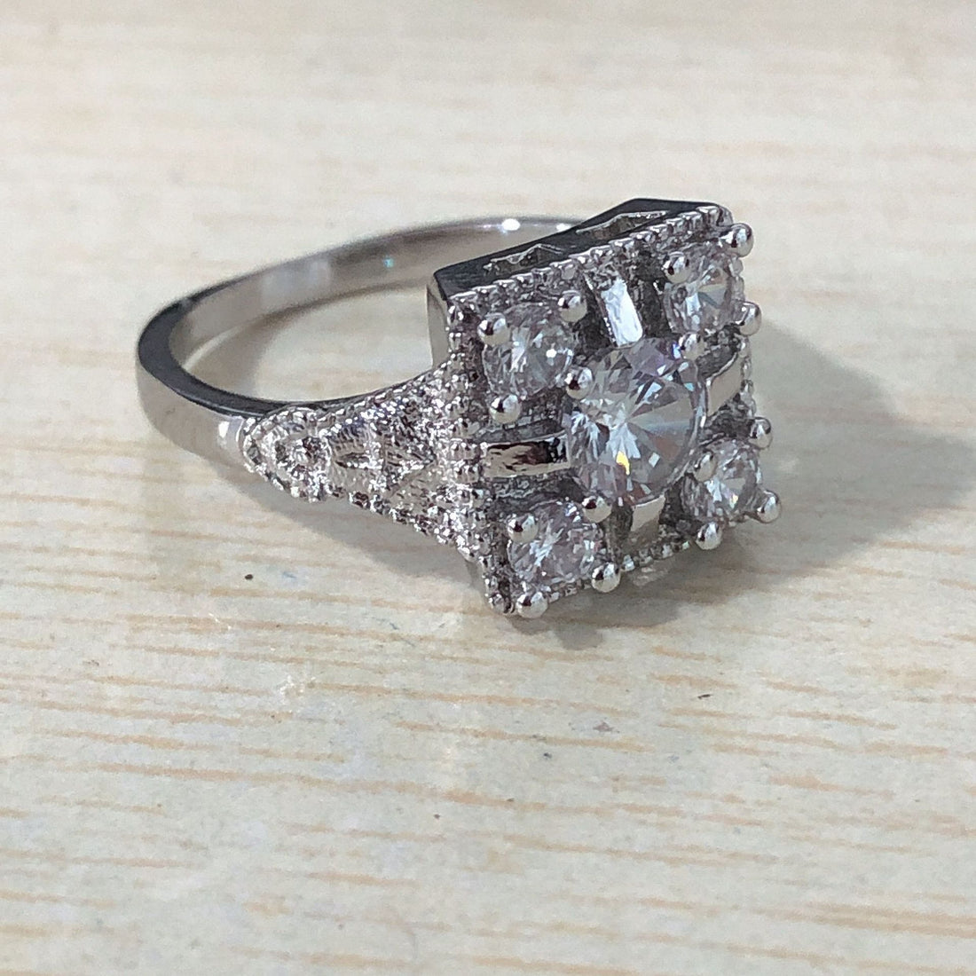 Quad Round CZ Square Cluster Ring