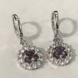 Rainbow Mystic CZ Halo Huggie Earrings