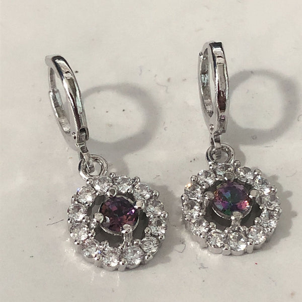 Rainbow Mystic CZ Halo Huggie Earrings