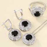 Black Round CZ Disc Halo Jewelry Set