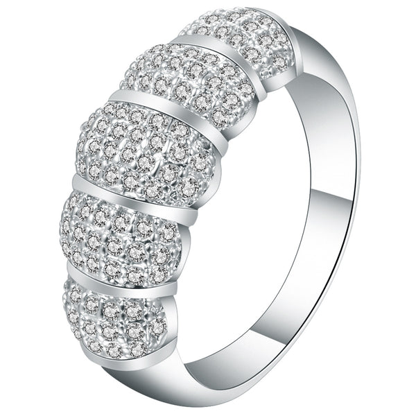 Pavé CZ Ribbed Segment Dome Ring