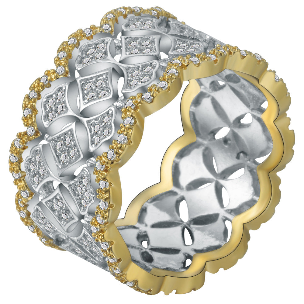 Wide Openwork Pavé Band Ring Gold Edge