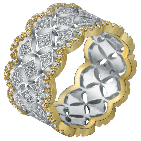 Wide Openwork Pavé Band Ring Gold Edge