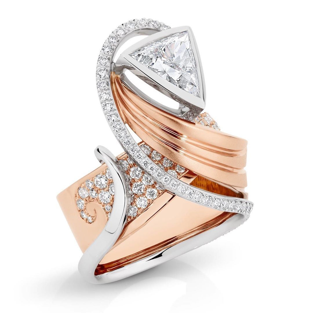 Trillion CZ Wrap Ring Rose and Silver