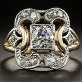 Art Deco Square CZ Quatrefoil Two-Tone Ring