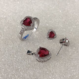 Ruby-Red Heart CZ Halo Jewelry Set