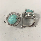 Mint Opal-Look Oval Pavé Frame Leverback Earrings