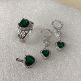 Emerald-Green Heart CZ Jewelry Set
