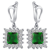 Emerald-Green Square CZ Starburst Halo Jewelry Set